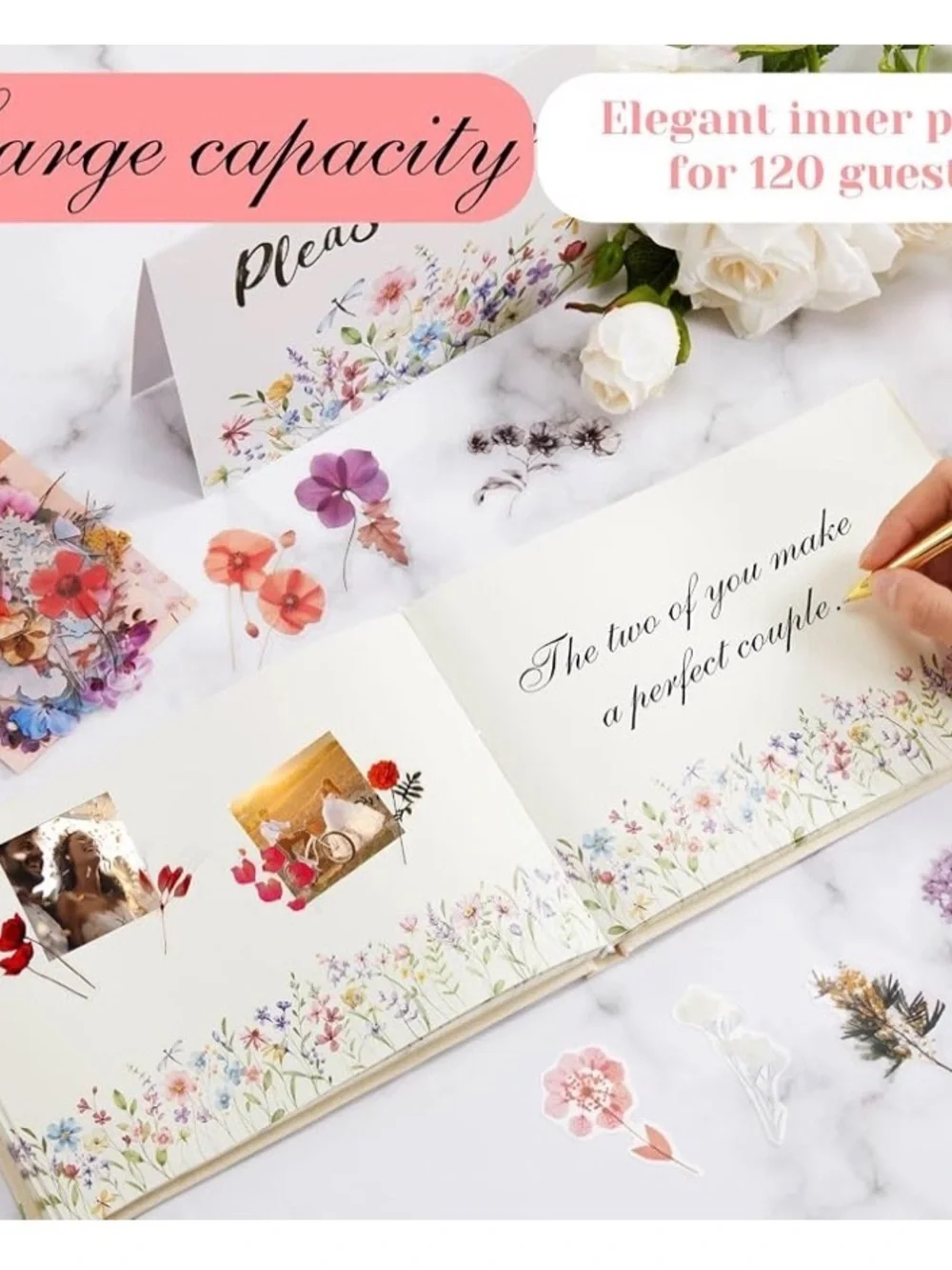 New Ctosree 4 Pcs Wildflower Wedding Guest Book Set, Colorful A, 8.3 * 6 Inch